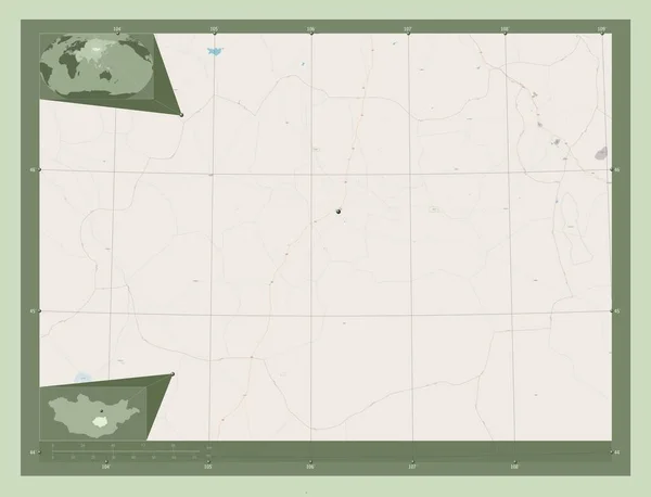 モンゴル国ドンゴヴィ県 ストリートマップを開く 地域の主要都市の場所 コーナー補助位置図 — ストック写真