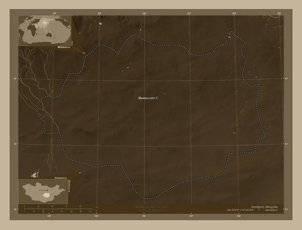 Dundgovi Provincia Della Mongolia Mappa Elevazione Colorata Toni Seppia Con — Foto Stock