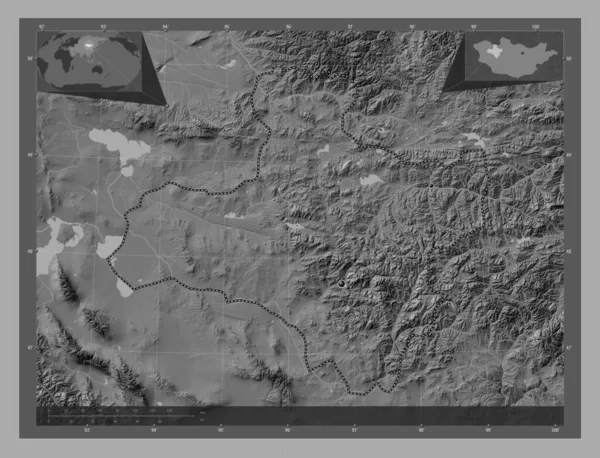 Dzavhan Province Mongolie Carte Altitude Bilevel Avec Lacs Rivières Emplacements — Photo