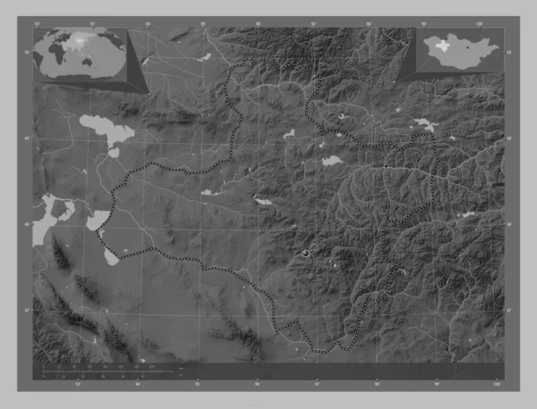 Dzavhan Moğolistan Vilayeti Gölleri Nehirleri Olan Gri Tonlama Yükseklik Haritası — Stok fotoğraf