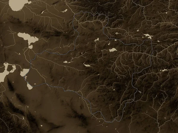 Dzavhan Moğolistan Vilayeti Yükseklik Haritası Sepya Tonlarında Göller Nehirlerle Renklendirilmiş — Stok fotoğraf