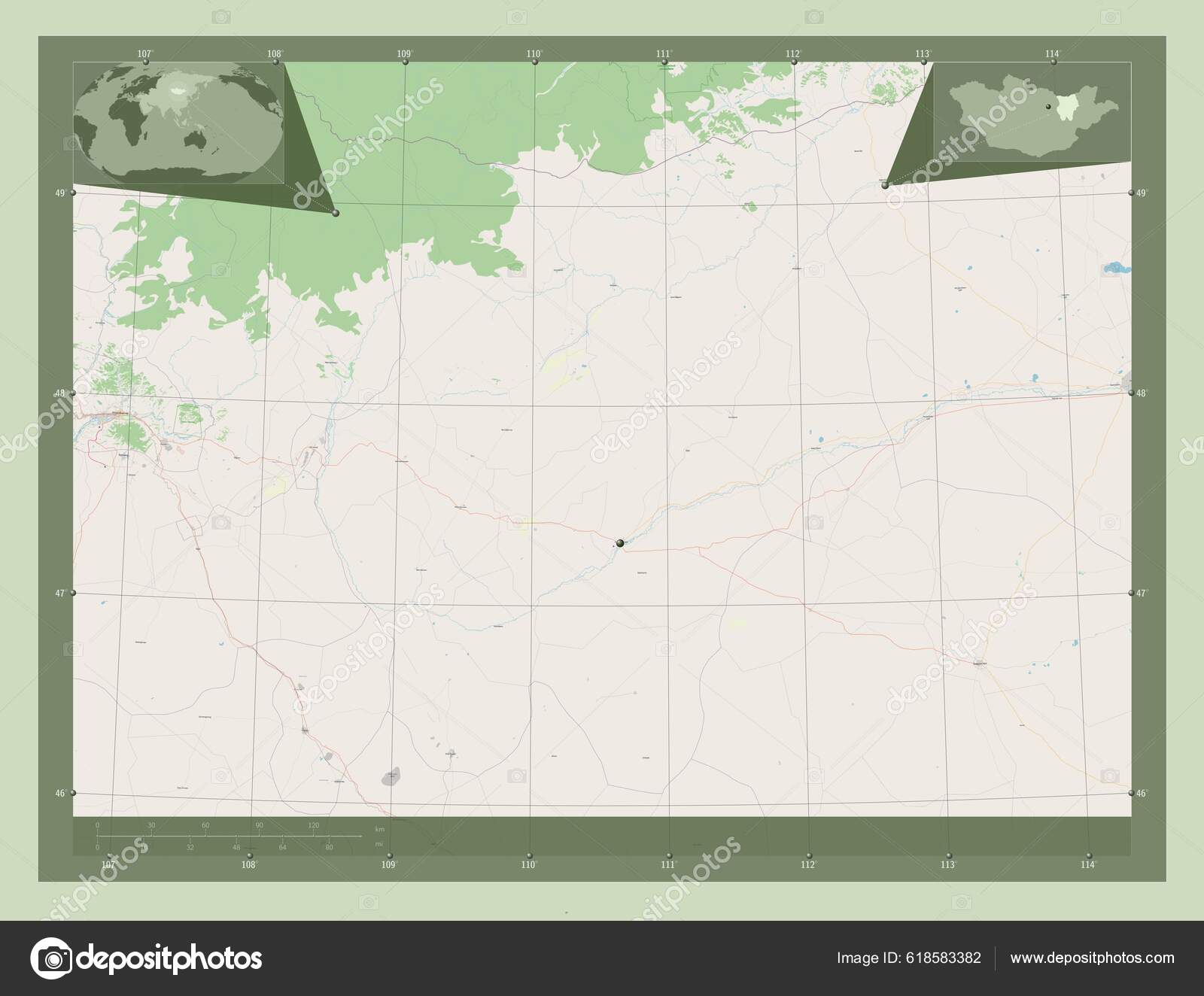 Гентий Провинция Монголия Карта Улиц Вспомогательные Карты.