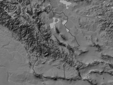 Hovd, Moğolistan vilayeti. Gölleri ve nehirleri olan çift seviyeli yükseklik haritası