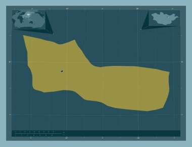 Ulaanbaatar, Moğolistan belediyesi. Katı renk şekli. Bölgenin büyük şehirlerinin yerleri. Köşedeki yedek konum haritaları