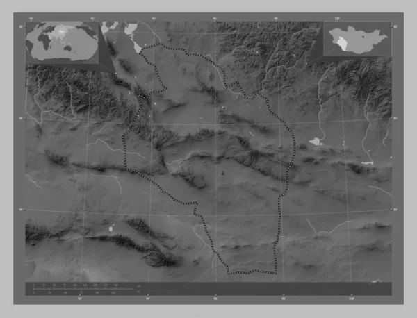 Govi Altay Mongoliet Grayscale Höjdkarta Med Sjöar Och Floder Platser — Stockfoto