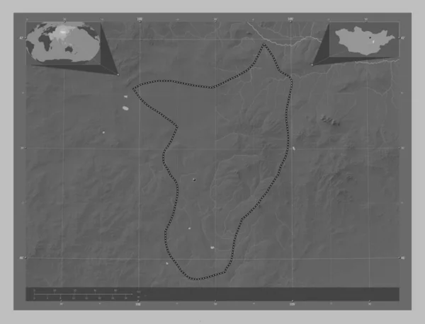 Говисумбер Муниципалитет Монголии Карта Высот Оттенках Серого Озерами Реками Места — стоковое фото
