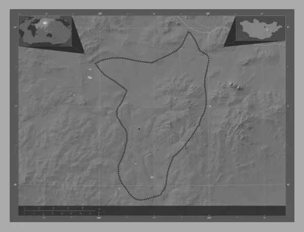 Govisumber Município Mongólia Bilevel Mapa Elevação Com Lagos Rios Mapa — Fotografia de Stock