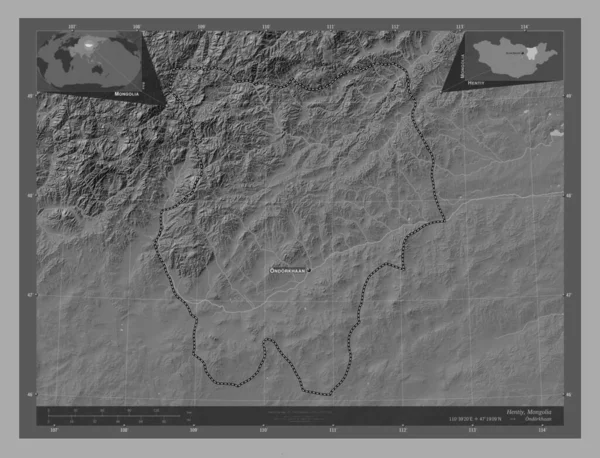 Гентія Провінція Монголія Білевелівська Карта Висот Озерами Річками Місця Розташування — стокове фото
