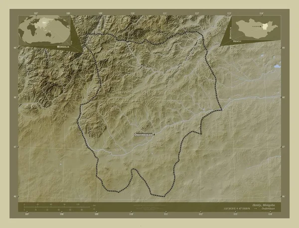 Гентія Провінція Монголія Висота Карти Забарвлена Вікі Стилі Озерами Річками — стокове фото