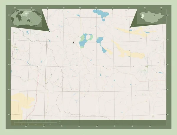 Ховд Провинция Монголия Карта Улиц Вспомогательные Карты Расположения Углов — стоковое фото