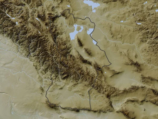 Hovd Moğolistan Vilayeti Yükseklik Haritası Göller Nehirlerle Wiki Stilinde Renklendirilmiştir — Stok fotoğraf