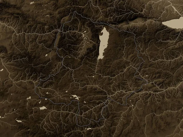 モンゴル国のホブスガル州 湖や川とセピアトーンで着色標高マップ — ストック写真
