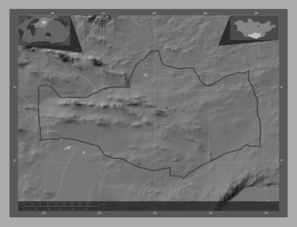Omnogovi Provincie Mongolië Hoogteplattegrond Met Meren Rivieren Hulplocatiekaarten Hoek — Stockfoto