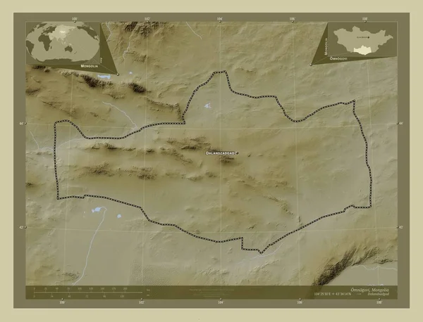 Omnogovi Provincia Della Mongolia Mappa Elevazione Colorata Stile Wiki Con — Foto Stock