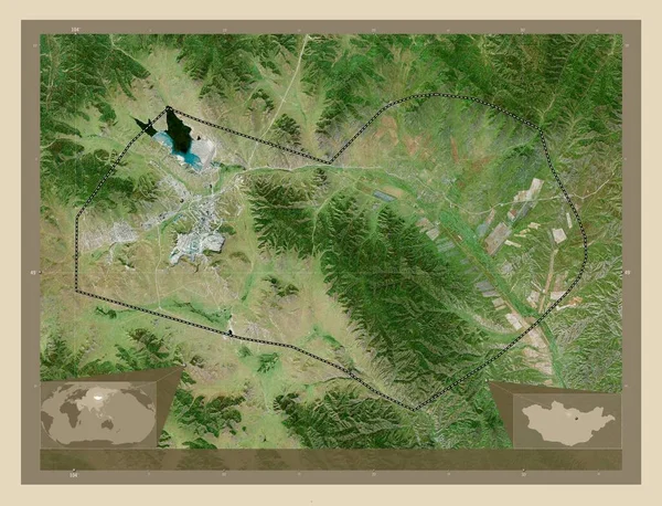 Orhon Gemeinde Der Mongolei Hochauflösende Satellitenkarte Standorte Der Wichtigsten Städte — Stockfoto