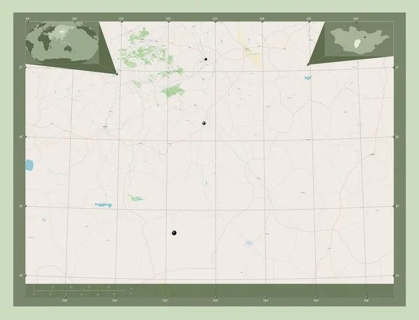 モンゴル国オヴォランガイ県 ストリートマップを開く 地域の主要都市の場所 コーナー補助位置図 — ストック写真