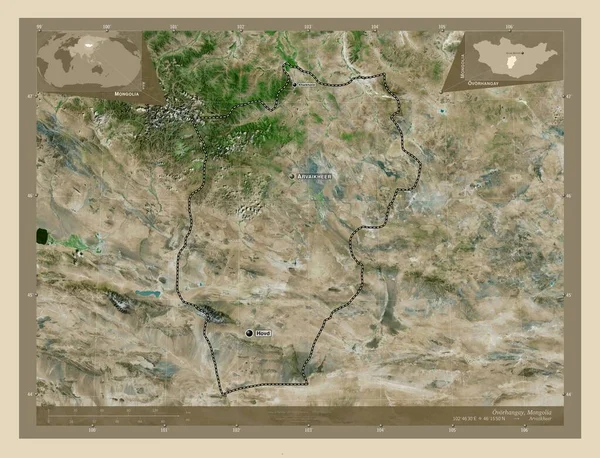 Ovorhangay Provincie Mongolië Satellietkaart Met Hoge Resolutie Locaties Namen Van — Stockfoto