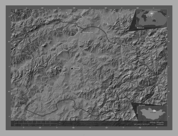 Selenge Provincie Mongolië Hoogteplattegrond Met Meren Rivieren Locaties Namen Van — Stockfoto