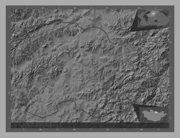 Селендж Провінція Монголія Білевелівська Карта Висот Озерами Річками Кутові Допоміжні — стокове фото