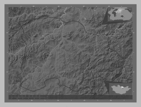 Selenge Provincie Mongolië Grayscale Hoogte Kaart Met Meren Rivieren Hulplocatiekaarten — Stockfoto