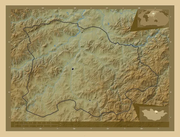 Селенге Провинция Монголия Цветная Карта Высоты Озерами Реками Места Расположения — стоковое фото