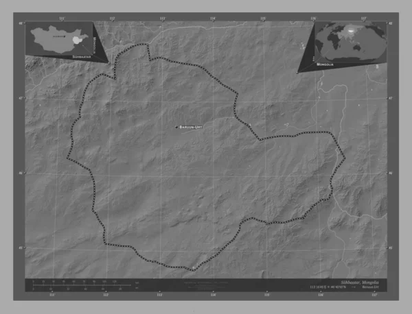 Сухбатар Провінція Монголія Білевелівська Карта Висот Озерами Річками Місця Розташування — стокове фото