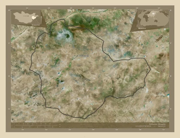 Suhbaatar Provincie Mongolië Satellietkaart Met Hoge Resolutie Locaties Namen Van — Stockfoto