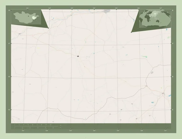 モンゴル国のスバータル州 ストリートマップを開く 地域の主要都市の場所 コーナー補助位置図 — ストック写真