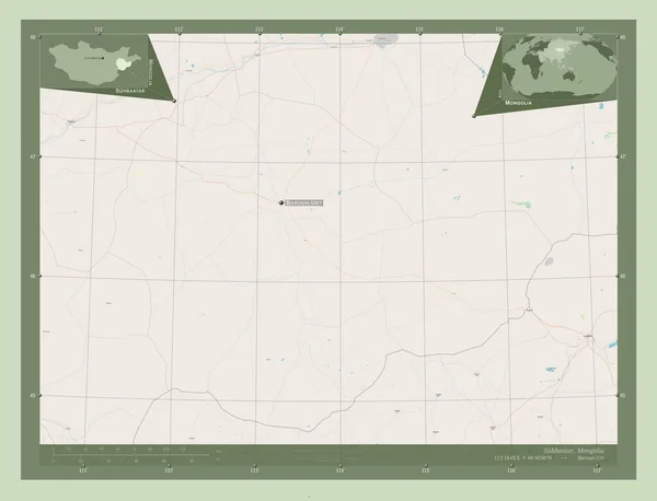 Suhbaatar Prowincja Mongolia Otwórz Mapę Ulic Lokalizacje Nazwy Głównych Miast — Zdjęcie stockowe
