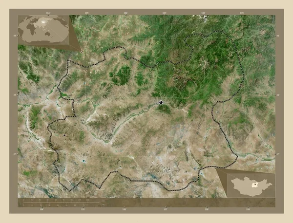 Tov Prowincja Mongolia Mapa Satelity Wysokiej Rozdzielczości Lokalizacje Dużych Miast — Zdjęcie stockowe