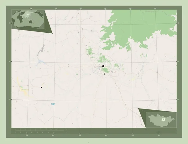 Tov Prowincja Mongolia Otwórz Mapę Ulic Lokalizacje Dużych Miast Regionu — Zdjęcie stockowe