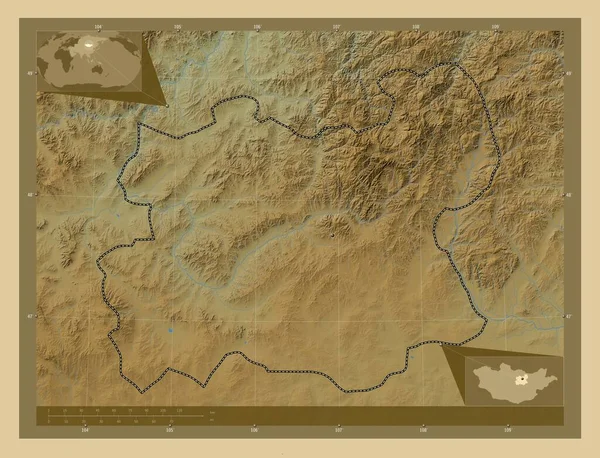 Tov Provinsen Mongoliet Färgade Höjd Karta Med Sjöar Och Floder — Stockfoto