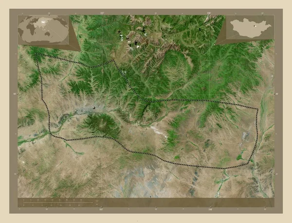蒙古乌兰巴托市 高分辨率卫星地图 该区域主要城市的所在地点 角辅助位置图 — 图库照片