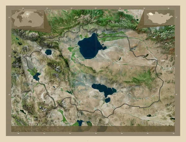 Uvs Provincie Mongolië Satellietkaart Met Hoge Resolutie Locaties Van Grote — Stockfoto