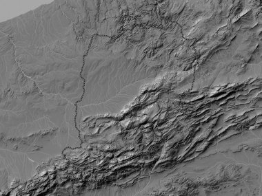 Beni Mellal-Khenifra, Fas bölgesi. Gölleri ve nehirleri olan çift seviyeli yükseklik haritası