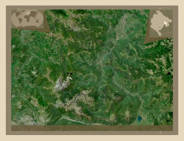 モンテネグロの自治体Andrijevica 高解像度衛星地図 地域の主要都市の場所 コーナー補助位置図 — ストック写真