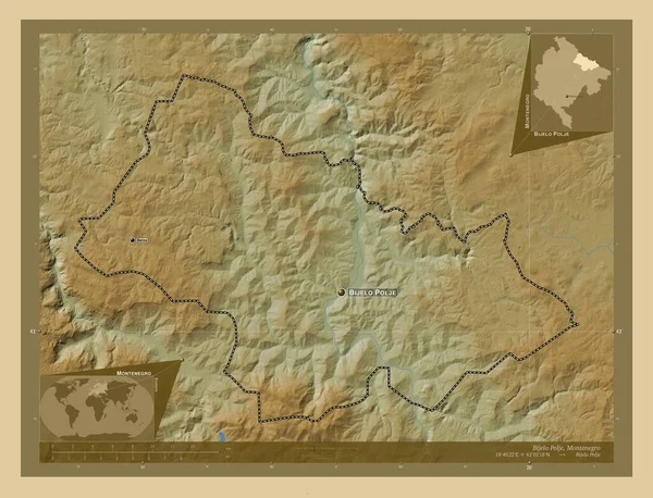 Bijelo Polje Gmina Czarnogóra Kolorowa Mapa Wzniesień Jeziorami Rzekami Lokalizacje — Zdjęcie stockowe