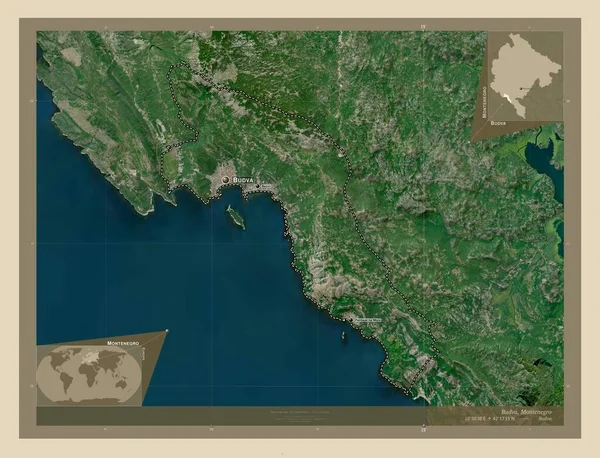 Budva Municipio Montenegro Mapa Satelital Alta Resolución Ubicaciones Nombres Las —  Fotos de Stock