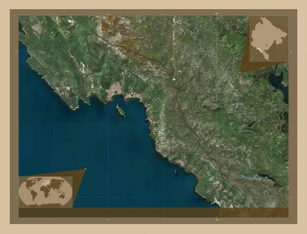 Budva Municipio Montenegro Mapa Satelital Baja Resolución Ubicaciones Las Principales —  Fotos de Stock