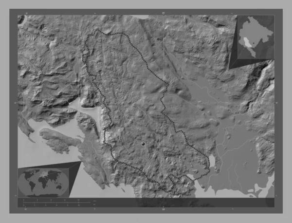 Cetinje Gemeente Montenegro Hoogteplattegrond Met Meren Rivieren Hulplocatiekaarten Hoek — Stockfoto