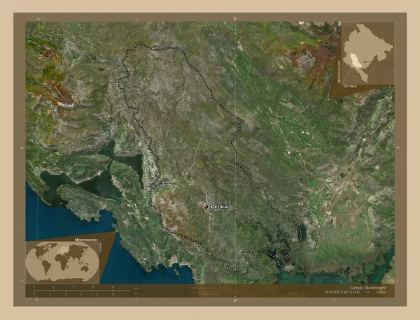Cetinje Município Montenegro Mapa Satélite Baixa Resolução Locais Nomes Das — Fotografia de Stock
