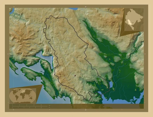 Цетине Муниципалитет Черногории Цветная Карта Высоты Озерами Реками Вспомогательные Карты — стоковое фото