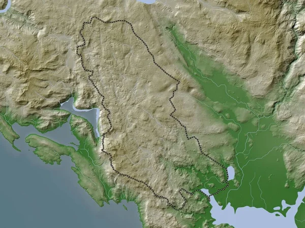 Cetinje Município Montenegro Mapa Elevação Colorido Estilo Wiki Com Lagos — Fotografia de Stock