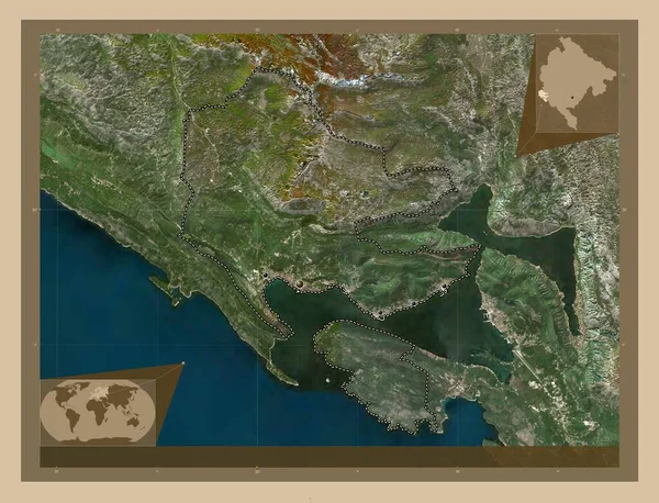 モンテネグロの自治体Herceg Novi 低解像度衛星地図 地域の主要都市の場所 コーナー補助位置図 — ストック写真