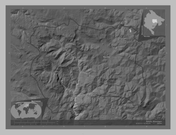 Kolasin Karadağ Belediyesi Gölleri Nehirleri Olan Gri Tonlama Yükseklik Haritası — Stok fotoğraf