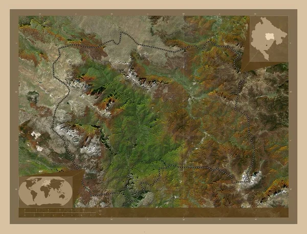 コラーシン モンテネグロの自治体 低解像度衛星地図 コーナー補助位置図 — ストック写真