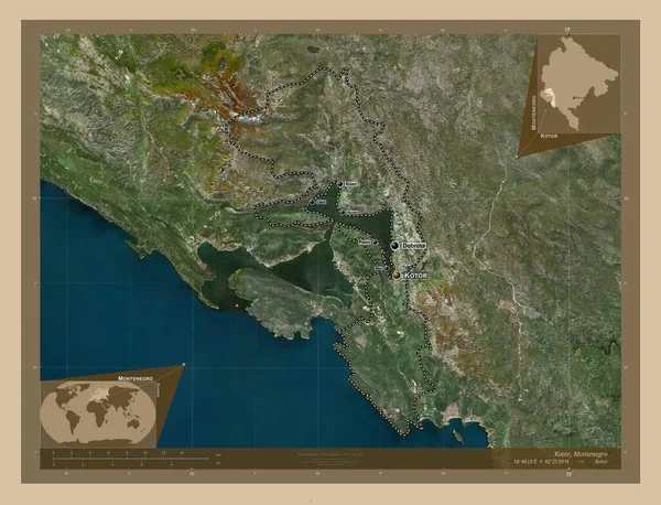 Kotor Município Montenegro Mapa Satélite Baixa Resolução Locais Nomes Das — Fotografia de Stock