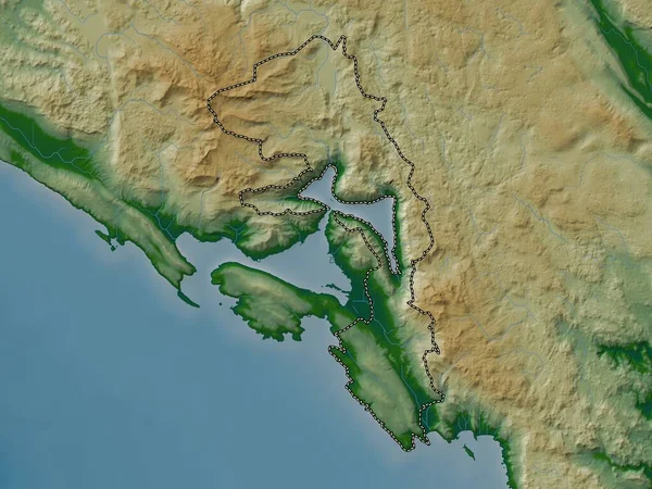 Kotor Montenegro Kommun Färgad Höjdkarta Med Sjöar Och Floder — Stockfoto