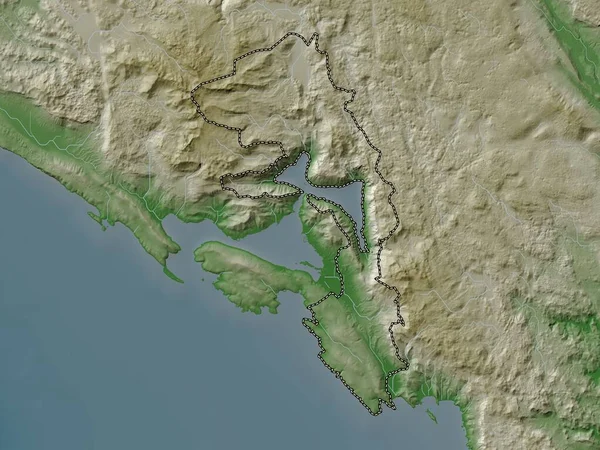 Kotor Município Montenegro Mapa Elevação Colorido Estilo Wiki Com Lagos — Fotografia de Stock