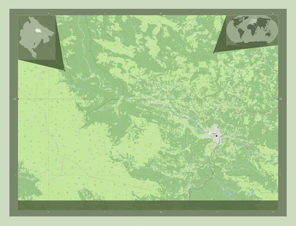 黑山市Mojkovac 开放街道地图 该区域主要城市的所在地点 角辅助位置图 — 图库照片